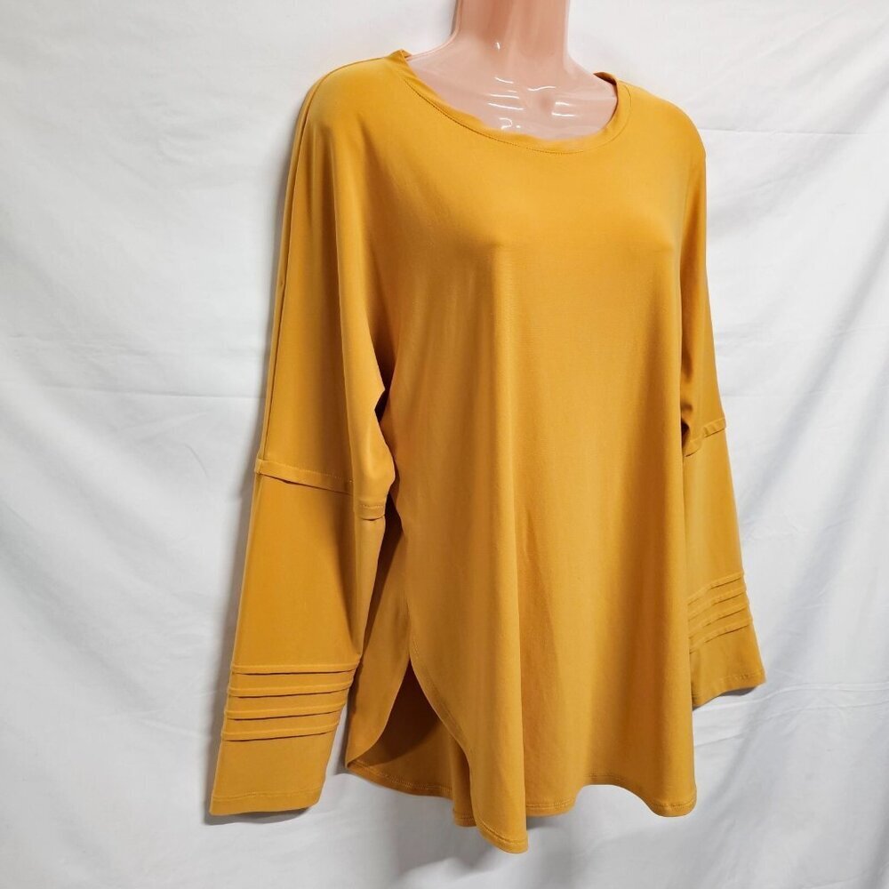 Joseph Ribkoff Women Size 10 Top Blouse Mustard Round Neck Long Sleeve